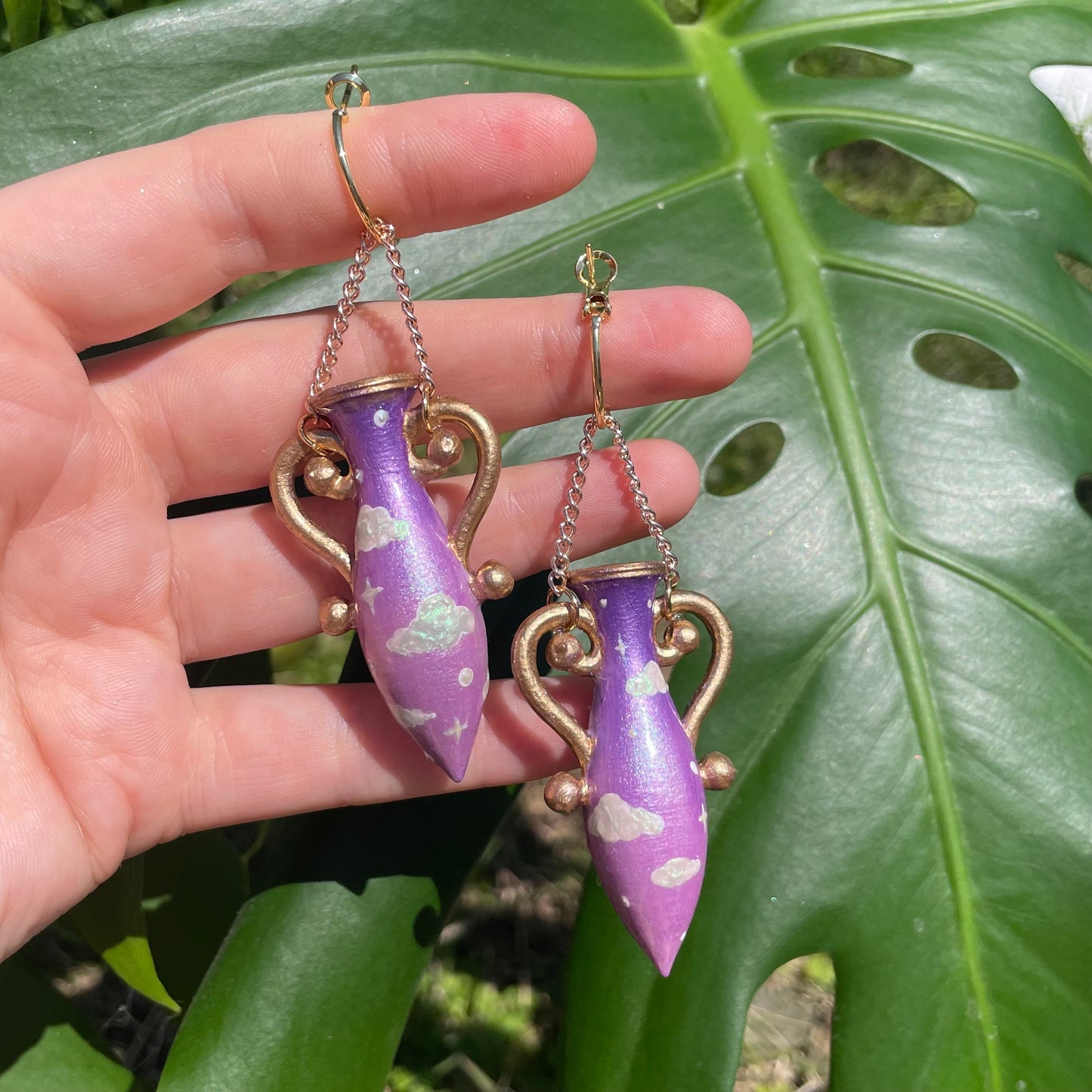 Purple Gold Large Vase Earrings